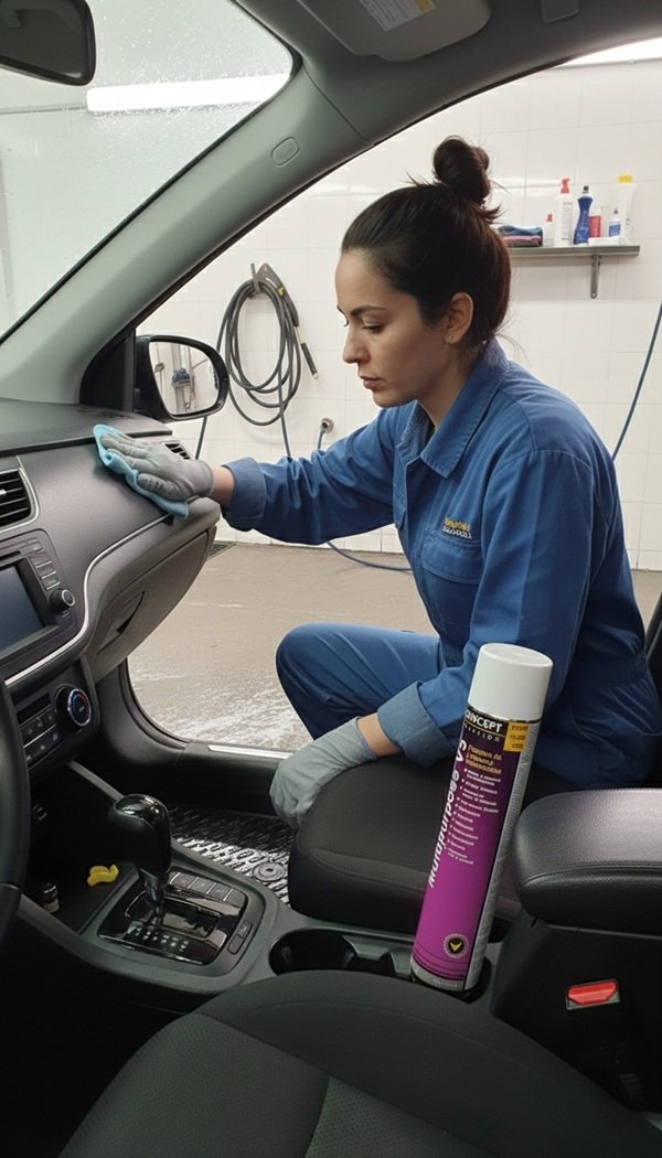 Puedes limpiar el salpicadero de tu coche con total tranquilidad. La espuma V5 no contiene siliconas y no deja mancha.